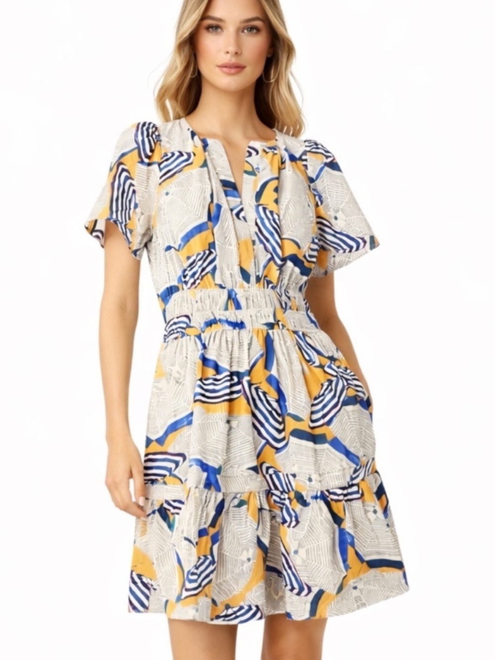 Anthropologie Somerset Cotton Beach Umbrella Dress Womens Medium Blue Yellow